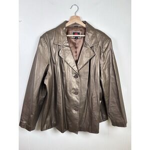 Vintage Gallery Brand Metallic Gold‎ 100% Leather Jacket Plus Size 2X Evening